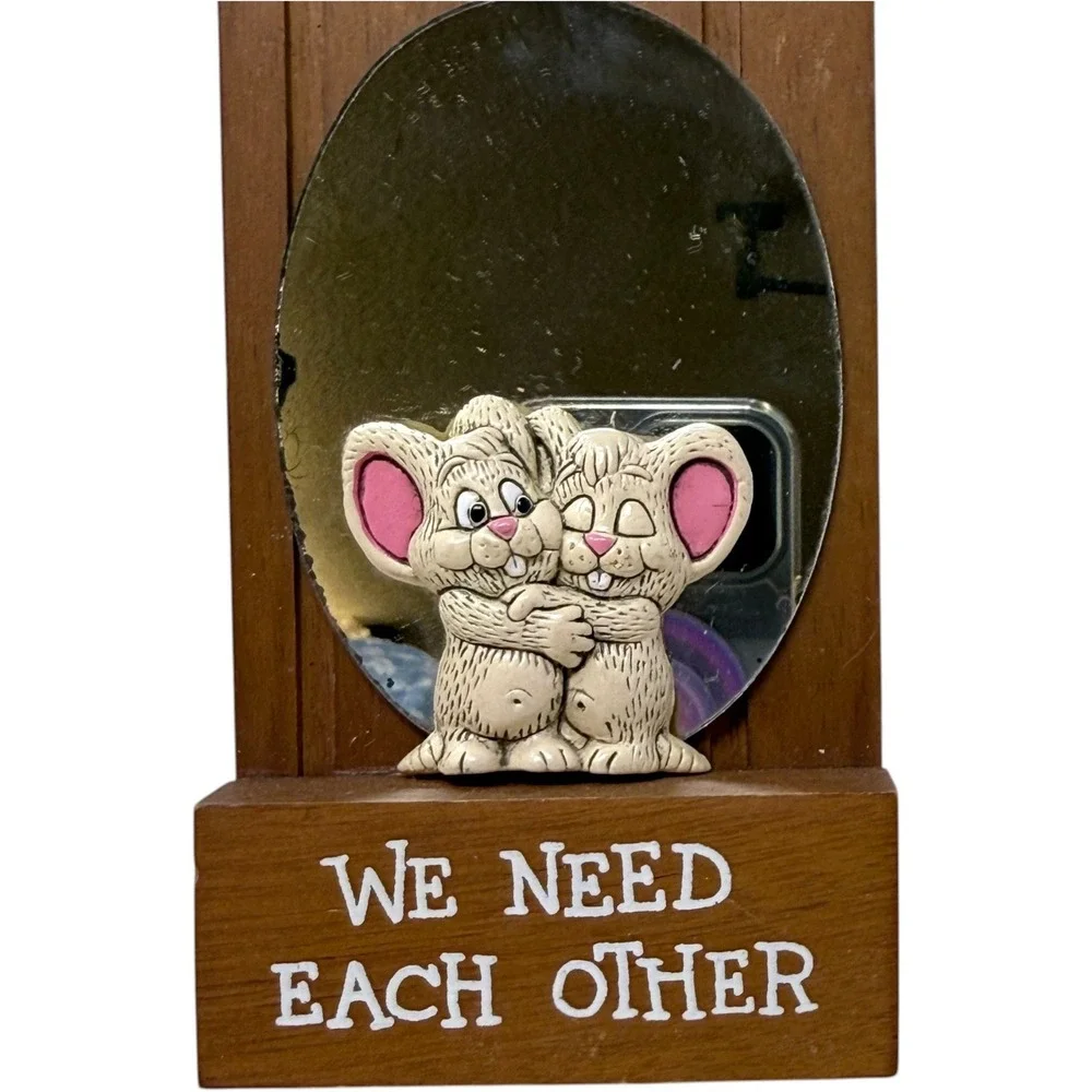 Wallace Berrie Plaque 1975 Mice Mirror We Need Each Other Gallery Wall Vintage